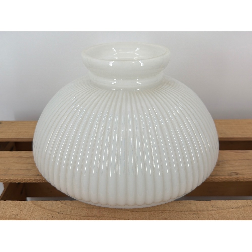 Vintage White Milk Glass Ribbed Melon Lamp Shade 9.5" Fitter Replacement Globe